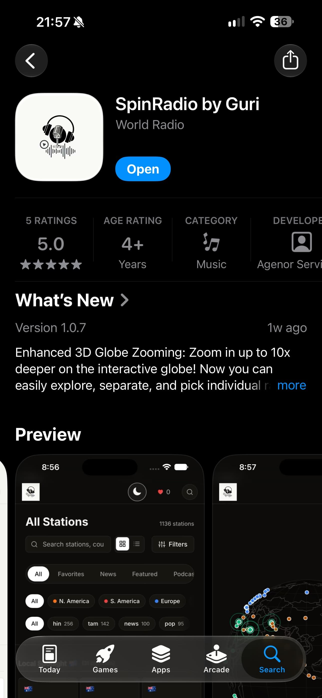 SpinRadio by Guri - Apple App Store Listing & 3D Radio Explorer Interface